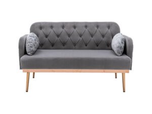 Velvet Sofa, Button Tufted Couch With 2 Pillows